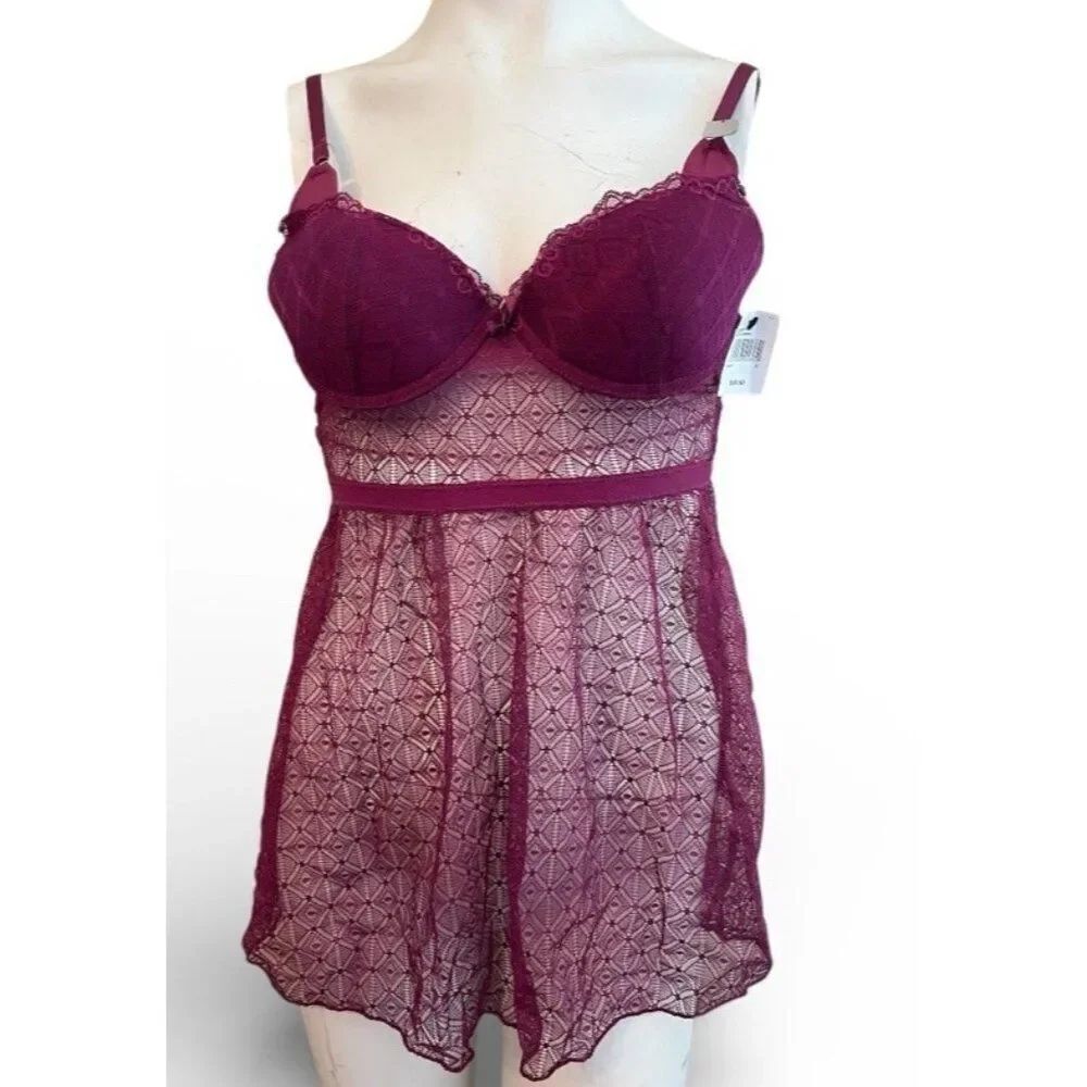 Fredericks of Hollywood Small Sheer Lace Lingerie Baby Doll Teddy & Thong NWT